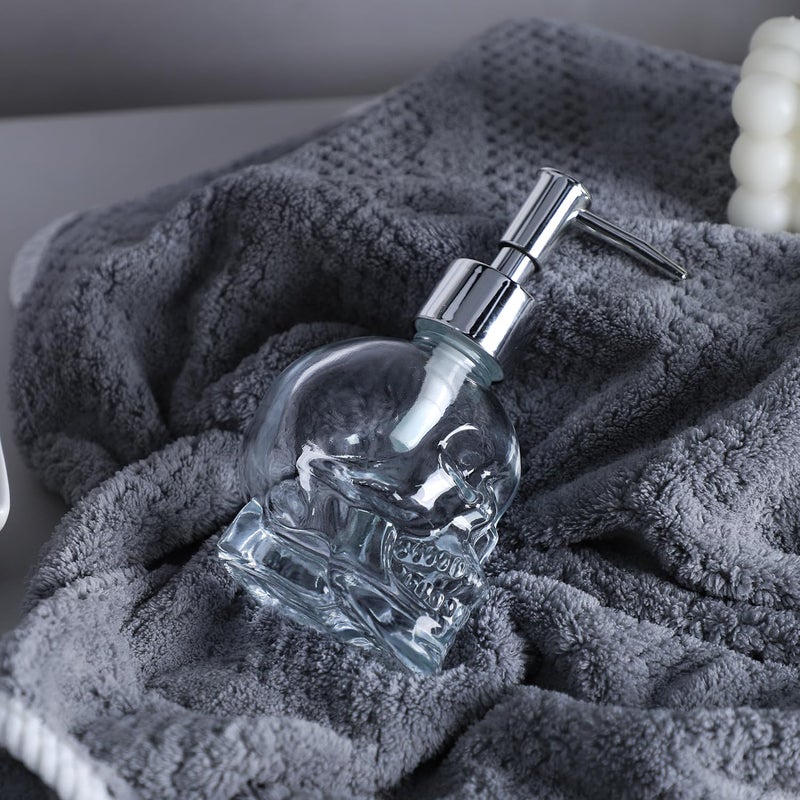 123Arts Glass Skull Soap Dispenser Lotion Bottle Soap Bottle with Pump Sliver - Image 5